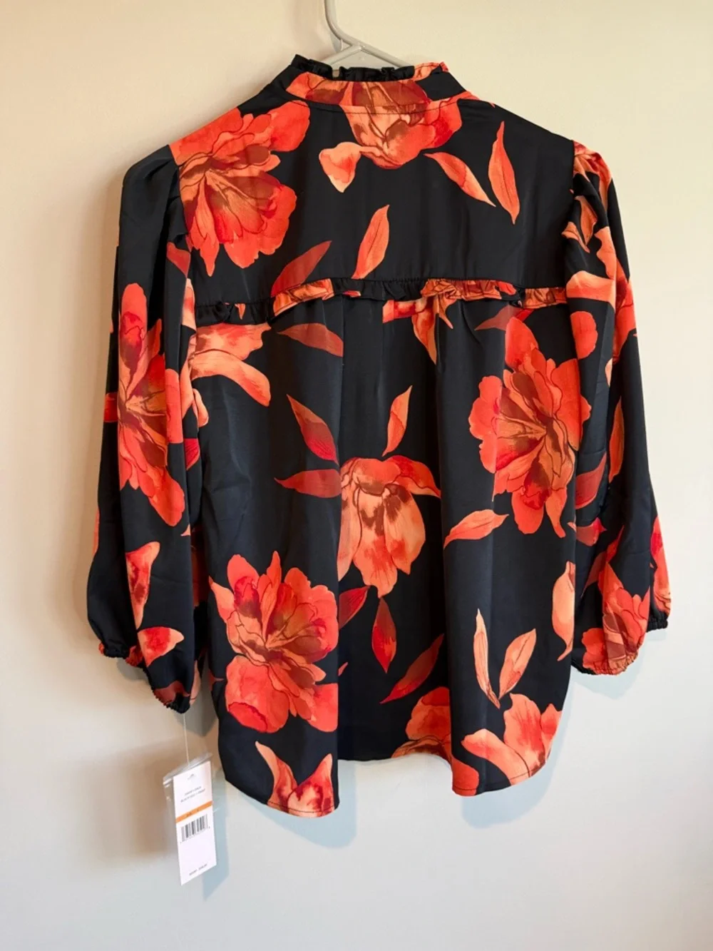 Nanette Lepore Black Blouse with Orange Floral Print NWT - Picture 5 of 9